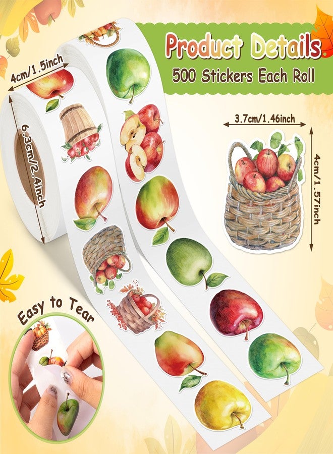 A1diee Apple Sticker Rolls - 1000Pcs Colorful Fruit Waterproof Aesthetic Decals for Kids, Watercolor Red Green Yellow Apple Gifts Stickers for Party Favors School Rewards Scrapbooking Guitar Laptop - Image 2